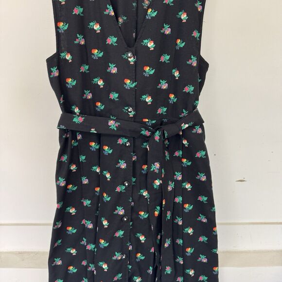 Vintage 80's Dress Cambridge Dry Goods Floral Pinafore Cottagecore Prairie Large - Picture 5 of 12